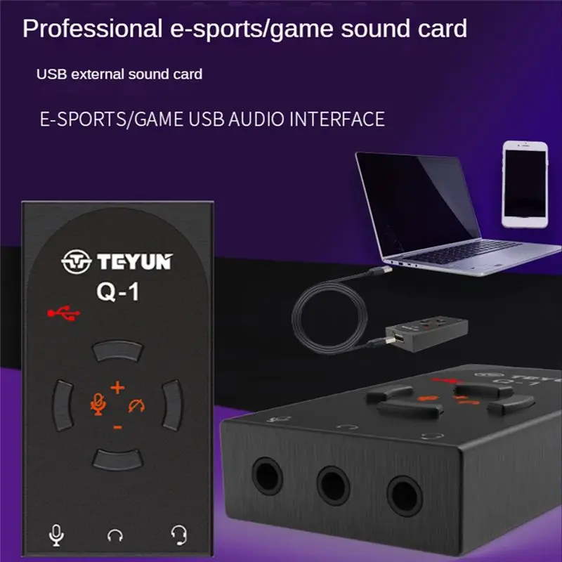 TEYUN 1Set Q1 USB7.1 외부 사운드 카드 데스크탑 컴퓨터 노트북 드라이버가 필요 없는 게임 사운드 카드 ABS+PVC