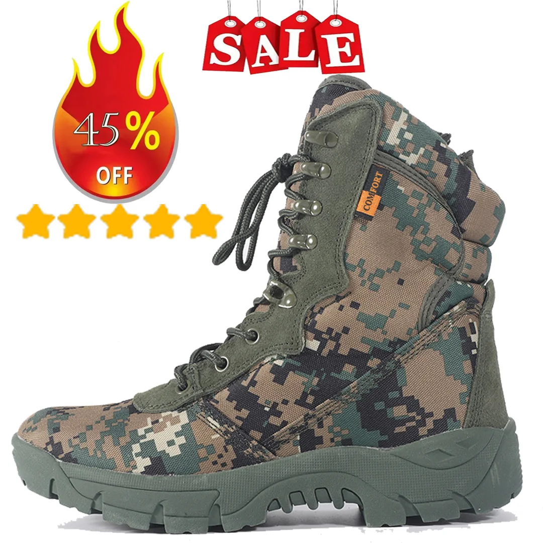 Outdoor Training Men Military Tactical Boots High-Top Desert Army Shoes Camouflage Combat Hunting Climbing Botas Hiking Shoes