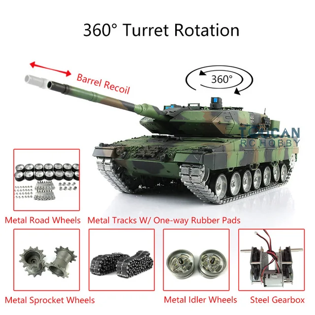 Toucan Controlled Toys 1/16 Heng Long 7.0 Leopard2A6 RC Tank 3889 Barrel Recoil Metal Tracks W/ Rubbers TH17593-SMT8 1