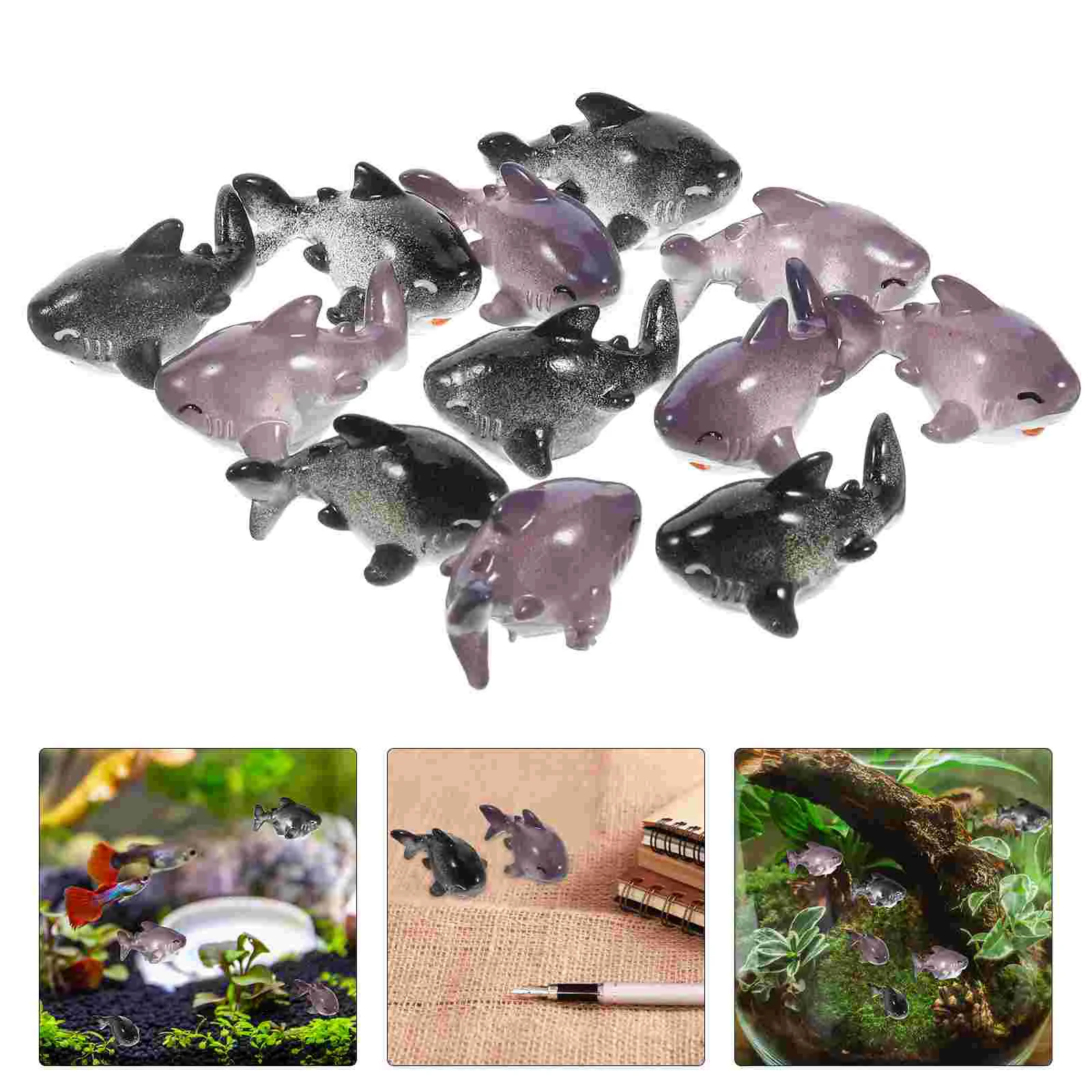 

12pcs Cute Micro Landscape Shark Decorations Resin Shark Simulation Shark Figures