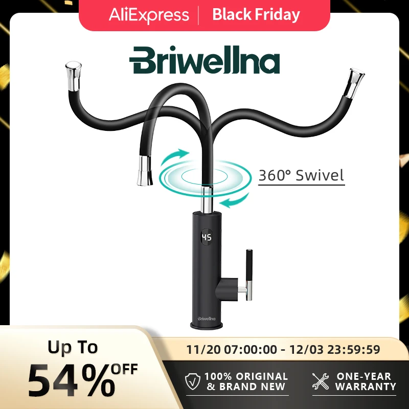 Briwellna ก๊อกน้ําไฟฟ้า Universal Spout เครื่องทําน้ําอุ่น 220V เครื่องทําความร้อนแตะเครื่องทําน้ําอุ่นทันทีก๊อกน้ําสแตนเลส Geyser 1