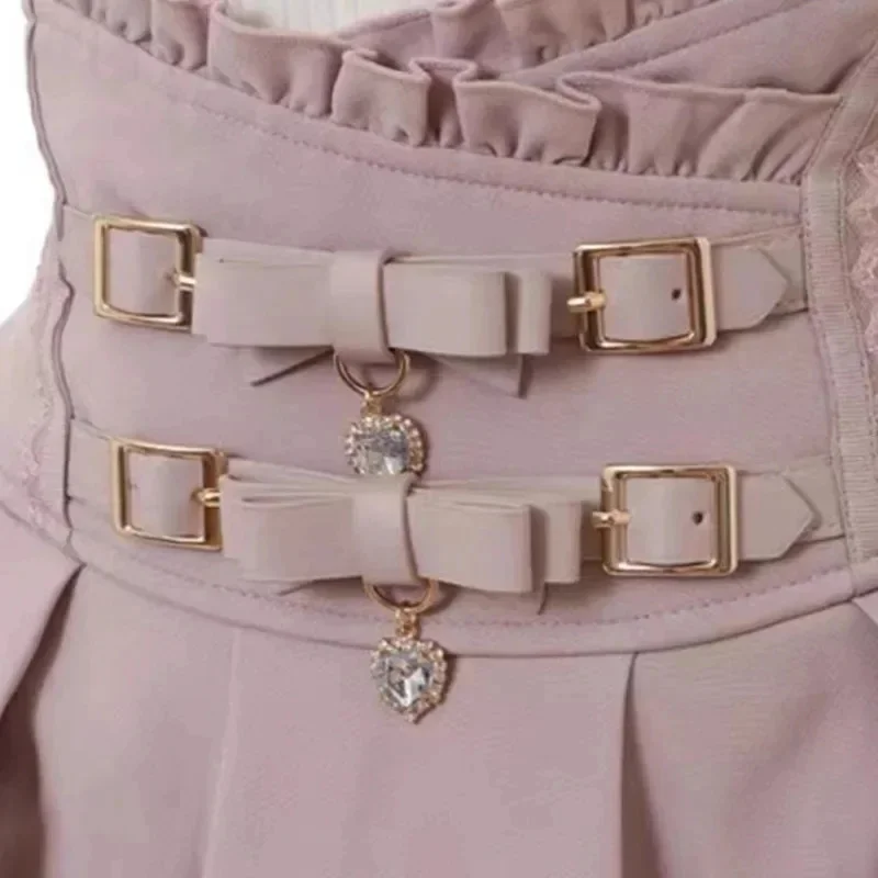 Japan Style High Waist Pleated Mini Skirts Bow Knot Design Mini Skirts Kawaii Slim Fit A-line Skirts Pink Lace Skirts For Women 5