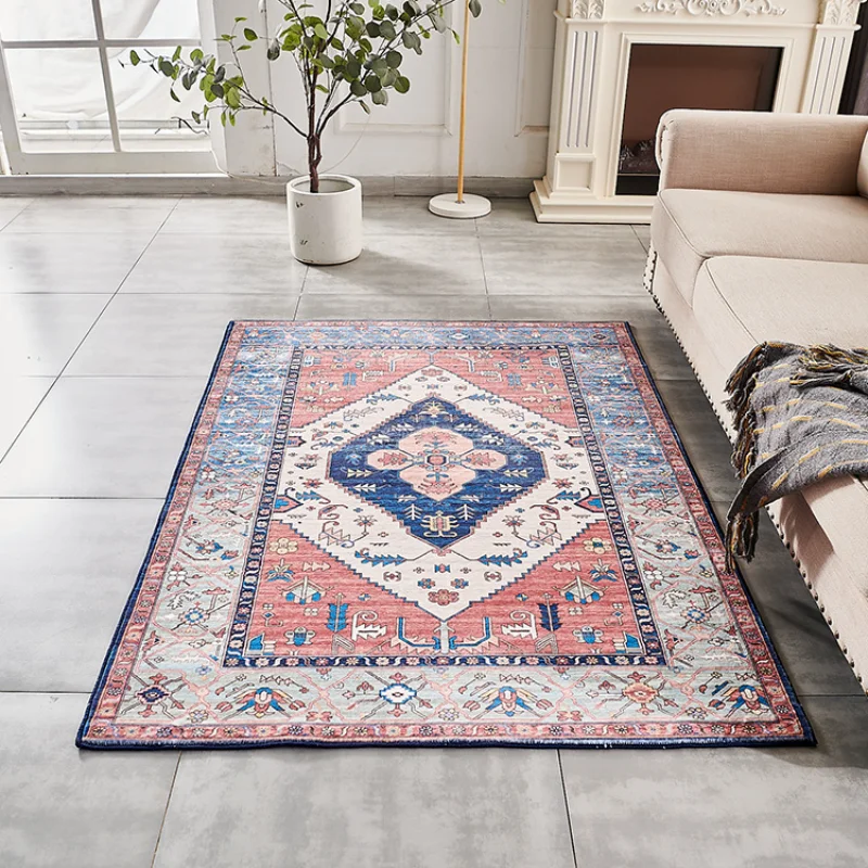 

Ethnic Vintage Rabbit Fur Carpet for Living Room Bedroom Area Rug Foldable Printed Entrance Mat Machine Washable Distressed Soft