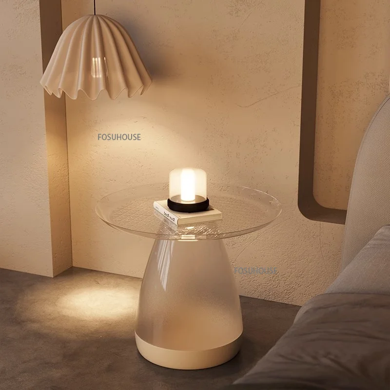 Nordic Plastic Transparent Nightstands Bed Side Storage Rack Modern Simple Small Round Table Minimalist Creative Bedside Table