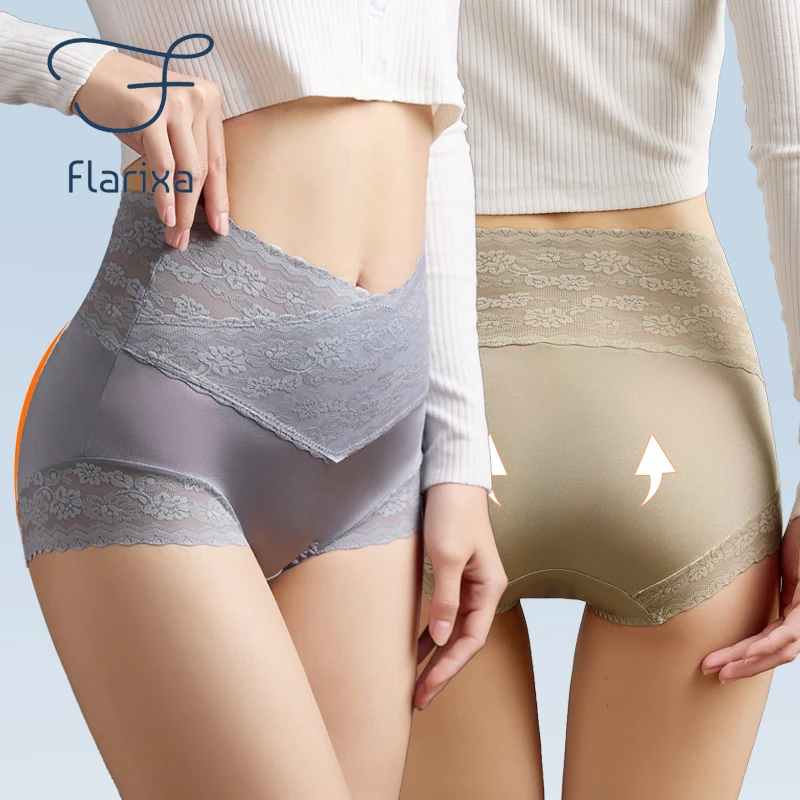 

Flarixa Seamless Women Panties Girl Lace Briefs High Waist Tummy Control Panties Hip Lift Pantys Breathable Sexy Lace Lingerie