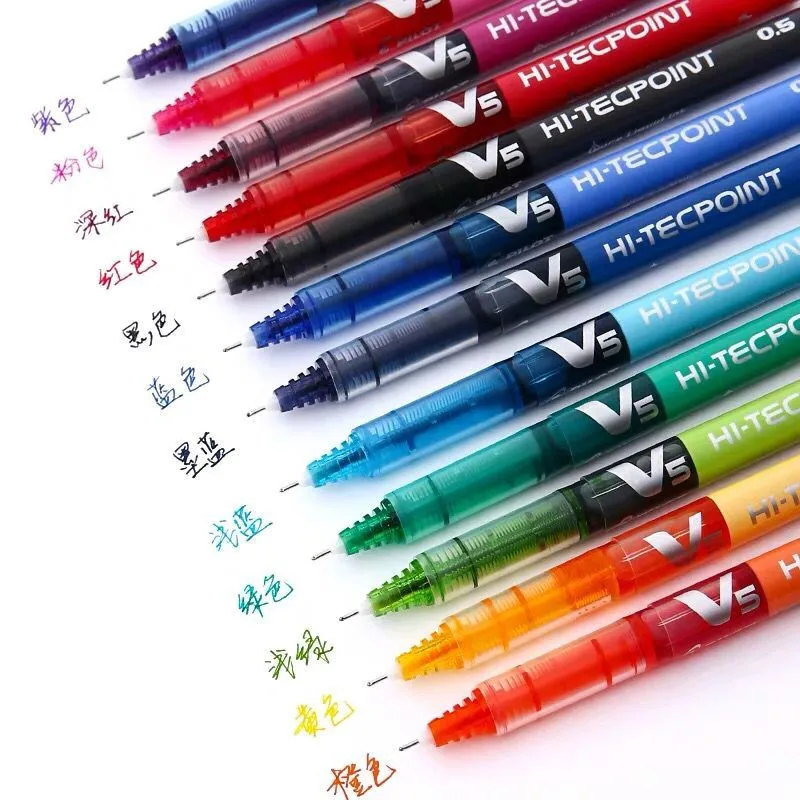 6/12pcs Japan Pilot V5 Hi Tecpoint Straight Liquid Roller Pen Large Capacity Quick-drying Ink 0.5mm Needle Tip Black Red Blue