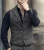 Grey Mens Suit Vest Lapel V Neck Wool Herringbone Casual Formal Business Vest Slim Fit Gilet Waistcoat Groomman For Wedding 4