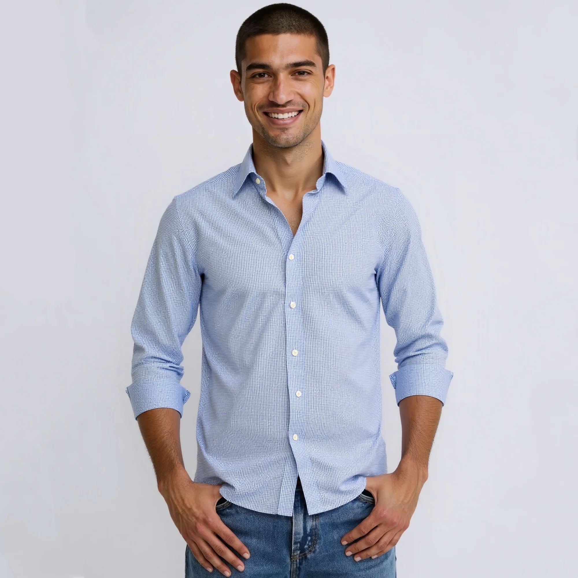 Men's Long-Sleeved Shirts, Spring and Autumn Plaid Shirts, Men's Daily Casual Shirts.