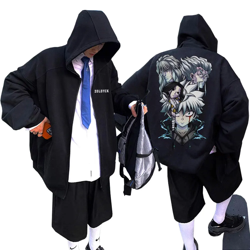 

Best Famous Anime Hunter X Hunter Zoldyck Family Print Zipper Hoodie Killua Zoldyck Hoodies Men Manga Casual Black Zip Up Jacket