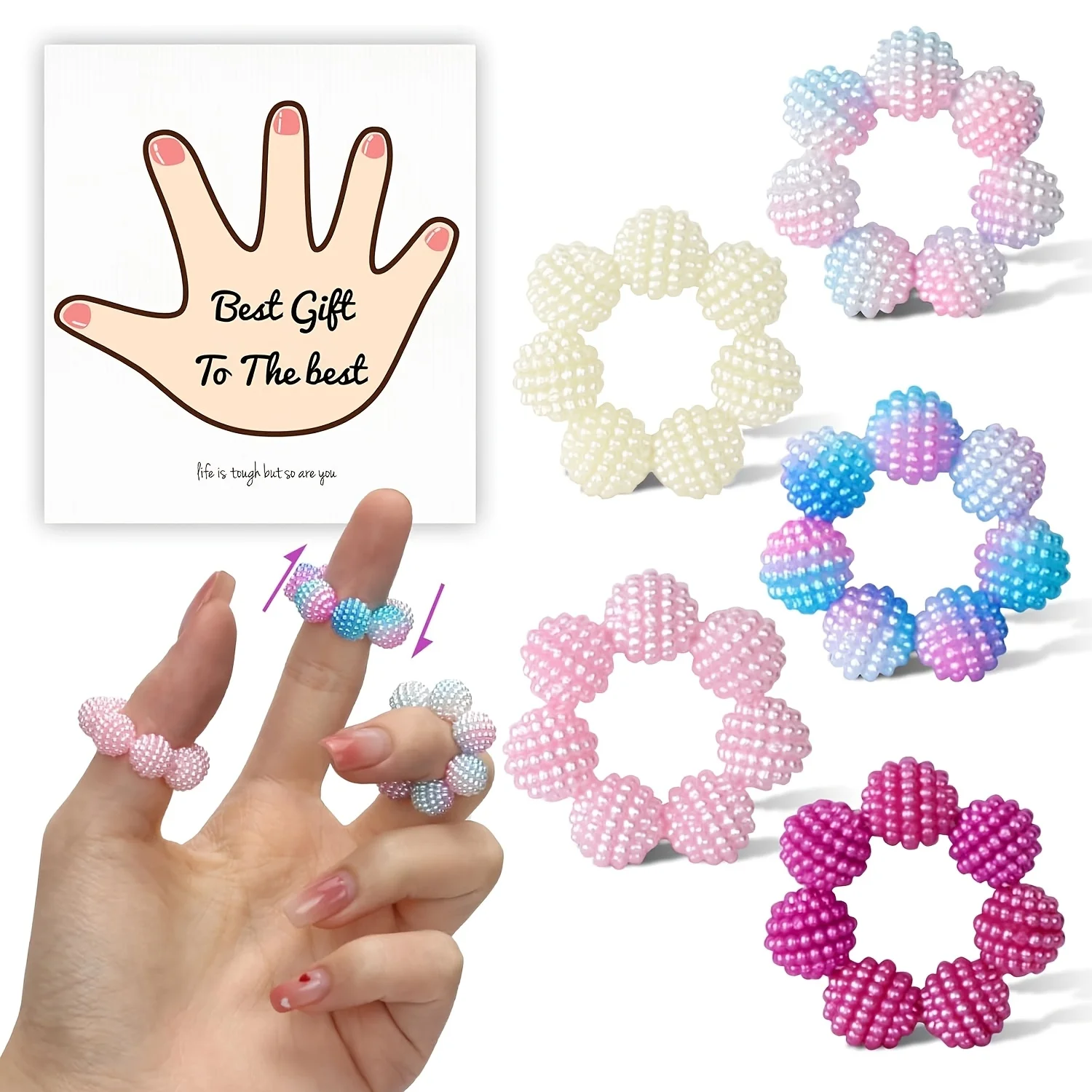 Sensory Spiky Bead Fidget Rings-Adjustable Relax Anxiety Calming Fidget with Spiky Beads for finger Massager 5pcs/set