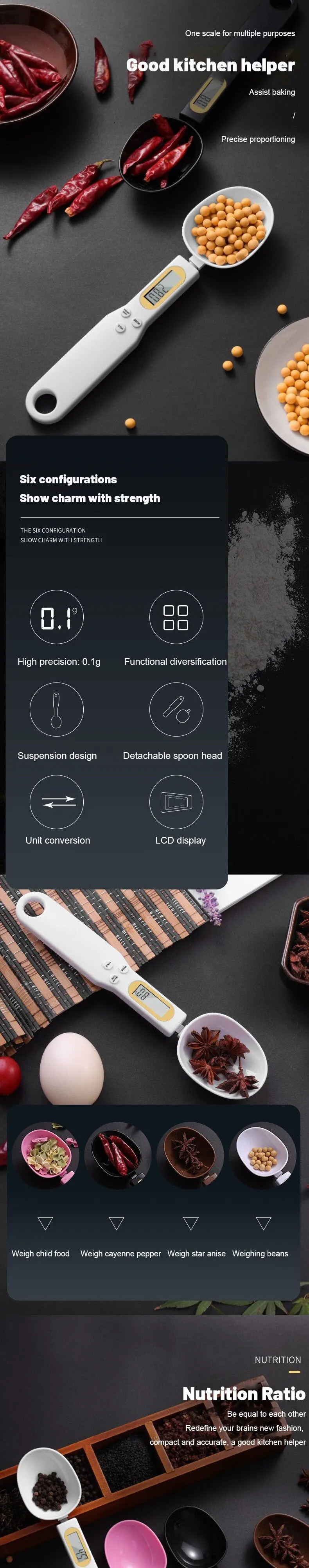 Description Picture 2 of item1Pc LCD Digital Measurement Adjustable Weighing Spoon Kitchen Scale Electronic Measuring Spoon Coffee Powder Scale Baking Scale