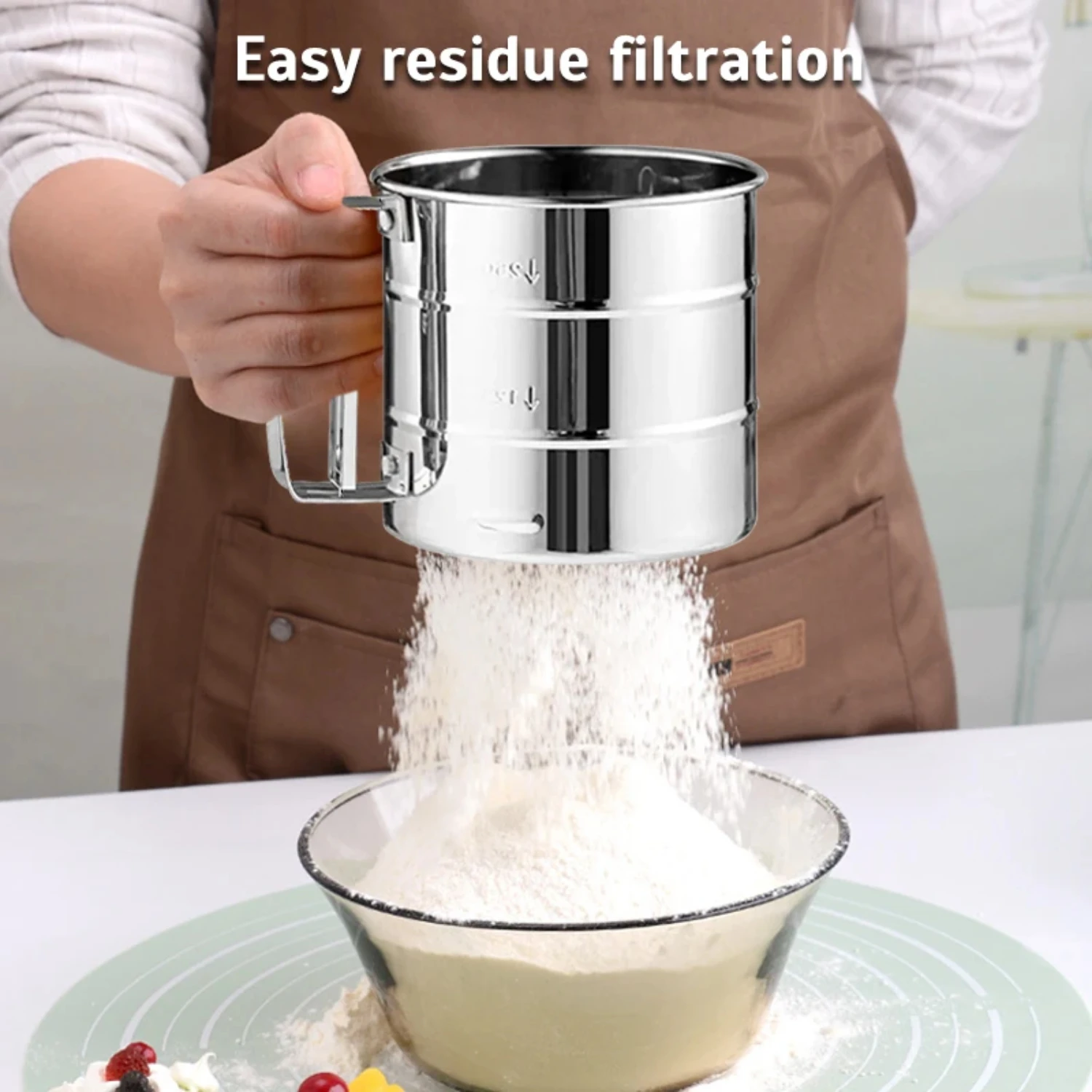 Stainless Steel Mesh Sifter Cup for Baking Kitchen Dining Pastry Tools Fine Powder Flour Shaker Icing Sugar Sieve Cup-Essen,flour sifter cup