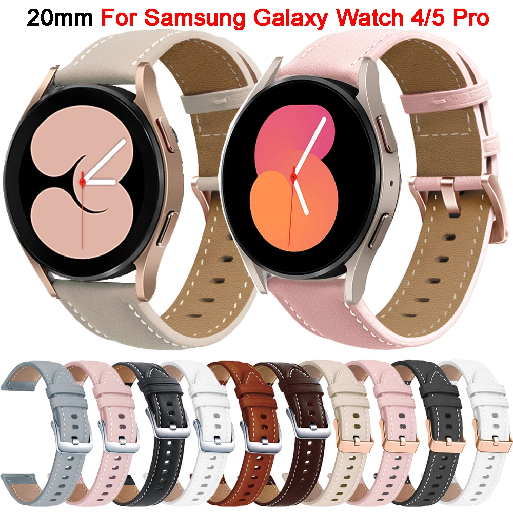 

20mm Leather Bracelet For Samsung Galaxy Watch 4 5 40 44mm/5 Pro 45mm Smart Watch Strap Classic 42 46mm Wristband Accessories