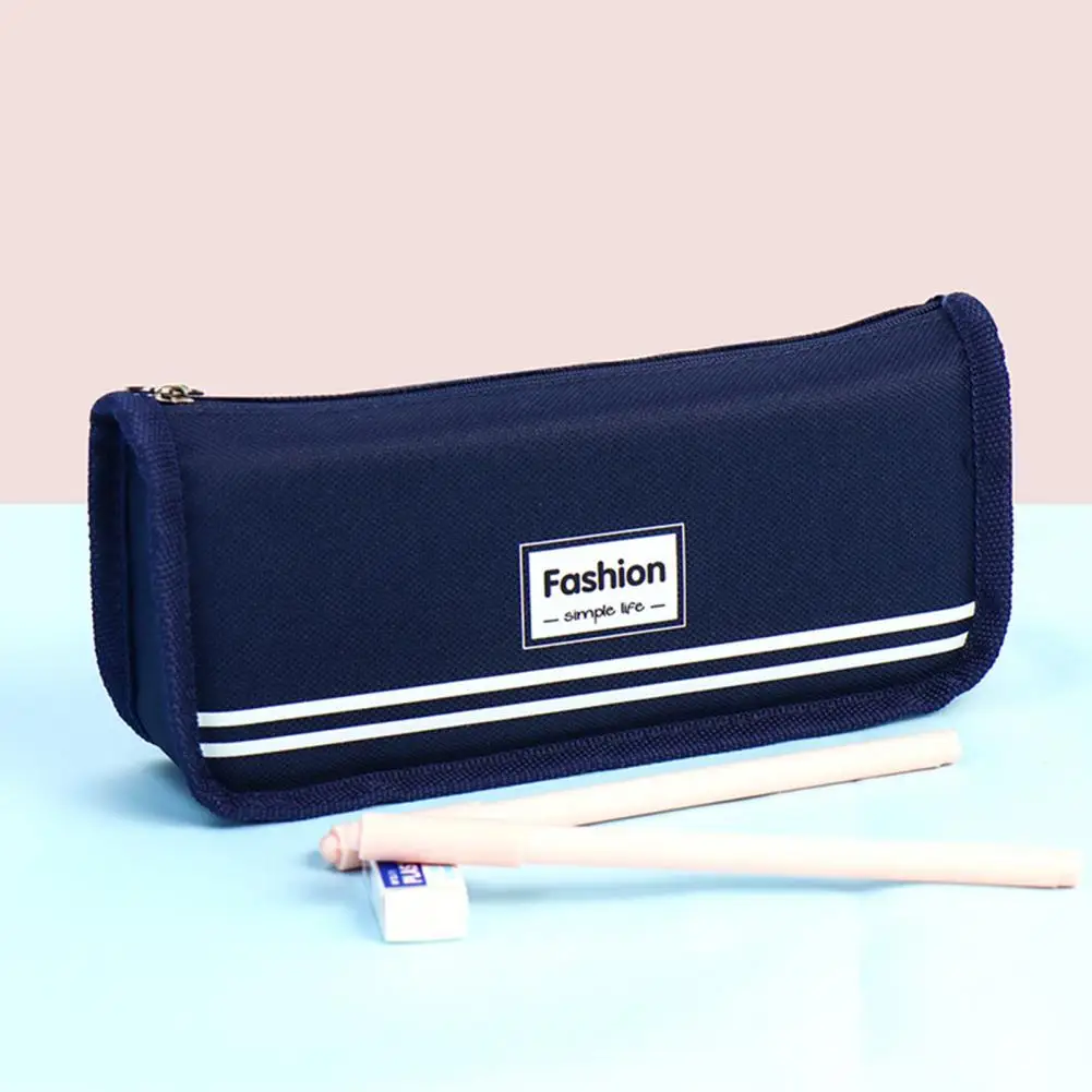 Useful Stationery Bag Canvas Pencil Pouch Zipper Closure Keep Tidy Classroom Dormitory Pencil Pens Eraser Ruler Storage Pouch