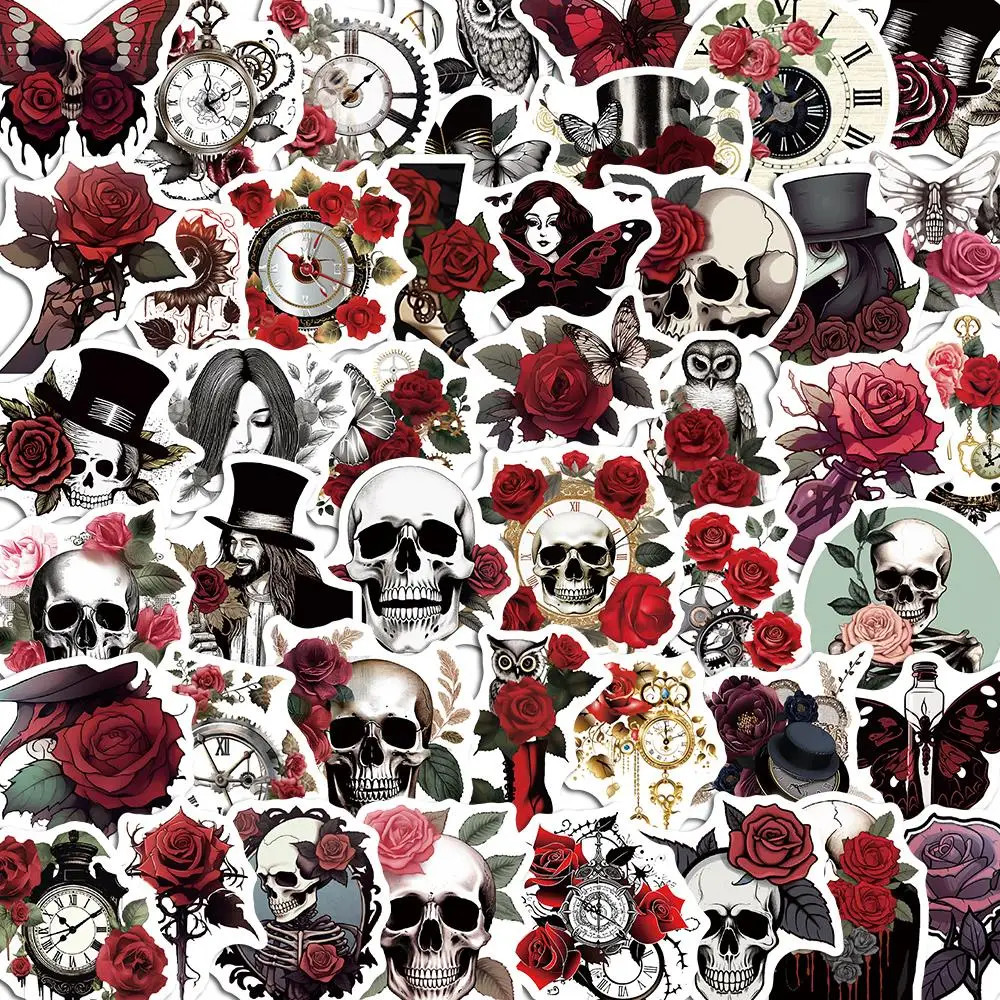 10/50/100pcs Steampunk Rose Stickers Retro Horror Skeleton Waterproof Vinyl Decals for Water Bottles Scrapbook Cars Laptop Phone 50pcs ancient egypt civilization sphinx stickers decals vinyl waterproof laptop bottles luggage scrapbook stationery stickers