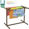 Pool Towel Rack, 5 Bar, Brown, Freestanding Outdoor PVC T-Shape Poolside Storage Organizer, Include 8 Towel Clips 1