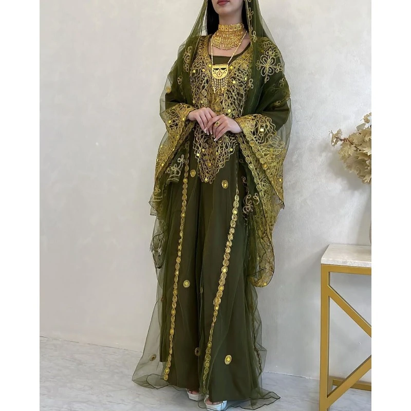 Verde Oliva Marocchino Dubai Africano Caftano Macina Abaya Wedding Dresees