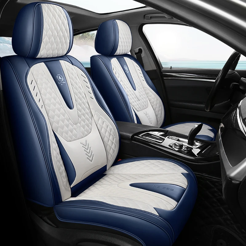 

Nappa Car Seat Covers Breathable Waterproof Faux Leather Auto Cover for Cars SUV Truck Sedan,Universal Full Seat Blue +White