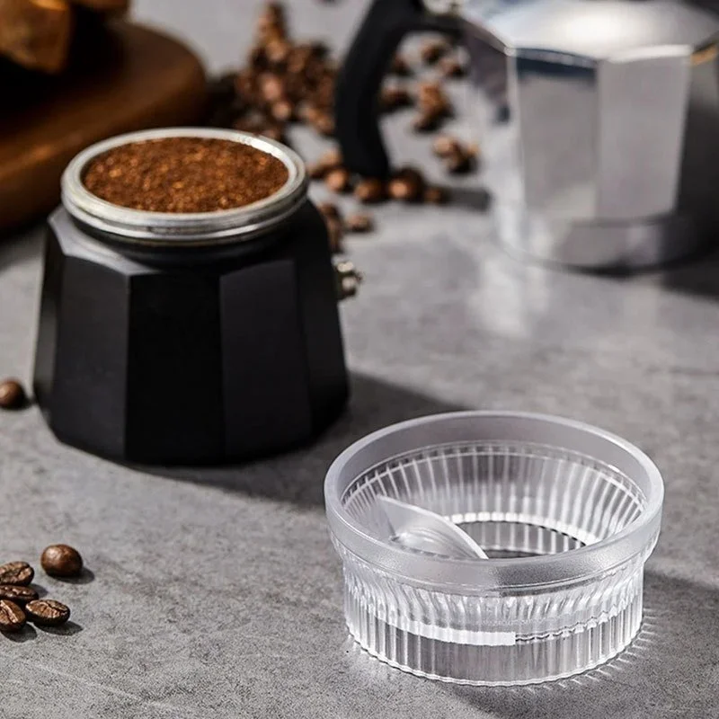 Description Picture 3 of item2/3/4/6 Cup Moka Pot Dispenser Rotating Powder Dosing Ring Round Anti-Flying Powder Coffee Distributor Leveler Espresso Tools