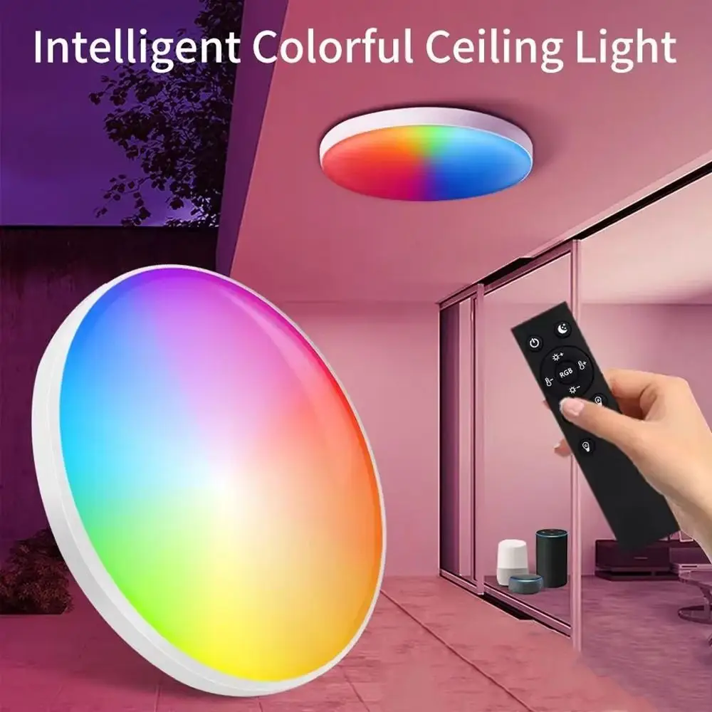 24W 파워 투야 스마트 와이파이 천장등 220V 전압 RGB 색상변환 RGB 원형 무드등 플러시 마운트 30cm 직경