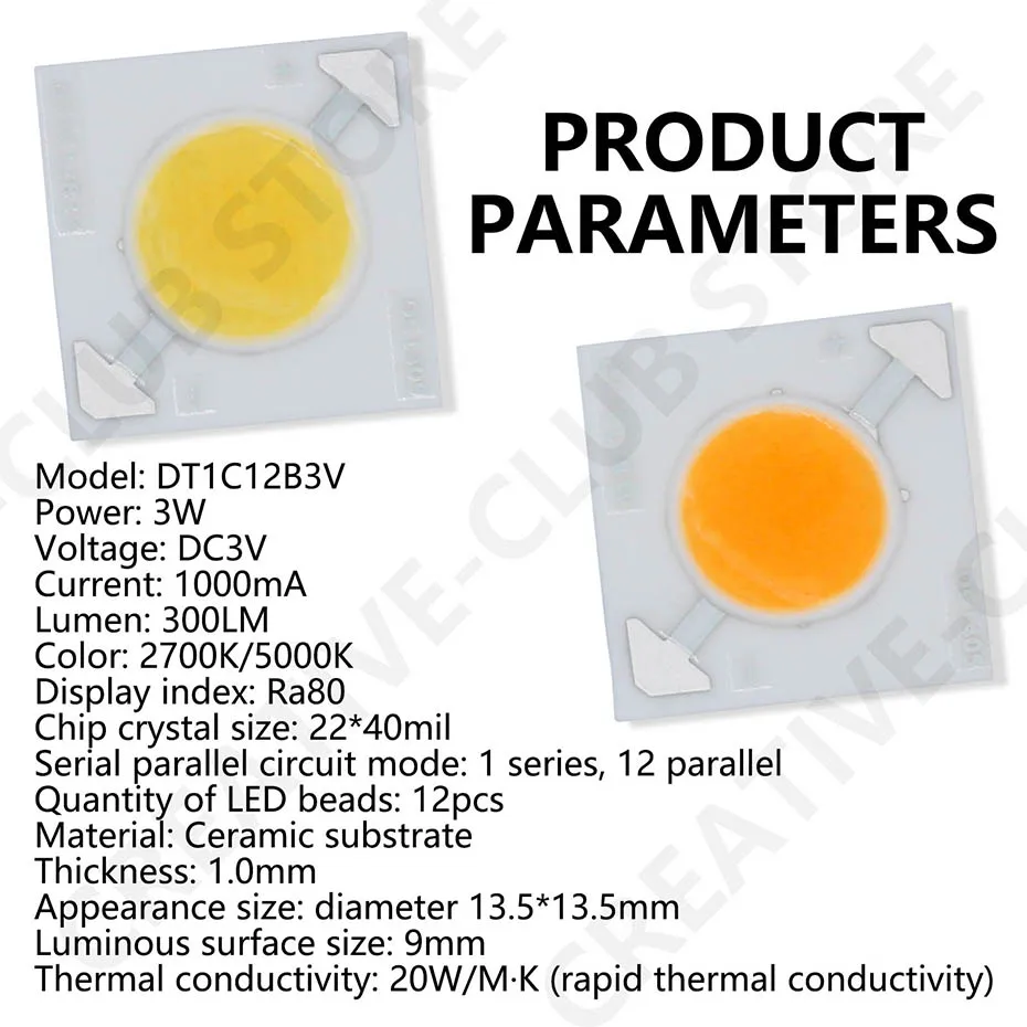 10 stücke 13,5mm * 13,5mm Platz Keramik COB LED Chips Mit Halterung 3W DC3V 1000mA Oberfläche lichtquelle LED Perlen DIY Für Flutlicht – Detail 2
