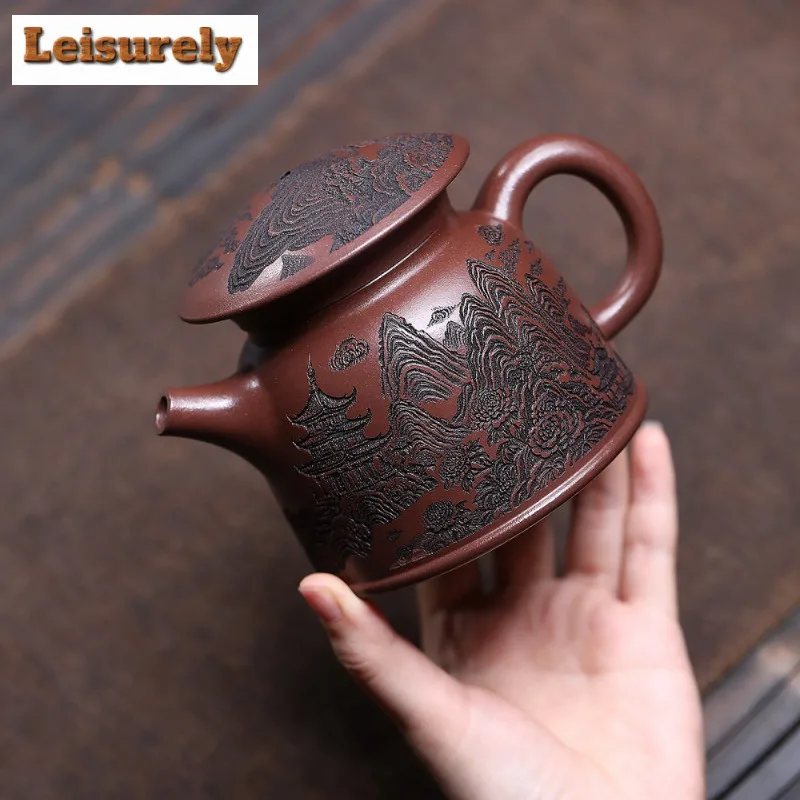 350ml Yixing Purple Clay Teapots Handmade Old Fisherman Pot Raw Ore Purple Jade Gold Sand Kettle Zisha Tea Set Cafes Decoration