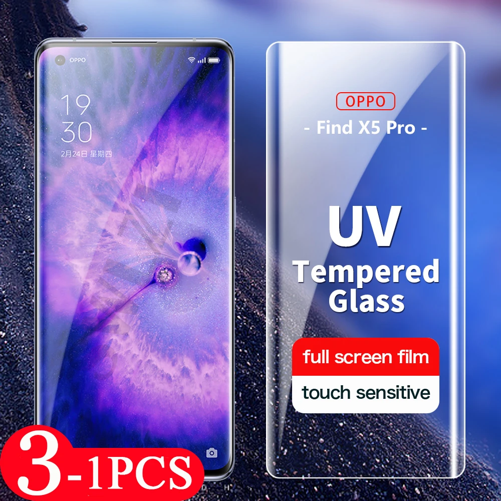 

3/2/1 шт. полное покрытие для OPPO Find X5 X3 X2 pro UV закаленное стекло для защиты экрана телефона Find X защитная пленка, стекло glass Smartphone