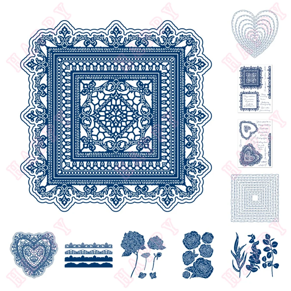 

New Rectangular Heart Lace Flower Stand Various Shapes Cutting Dies and Stamps Scrapbook Diary Diy Decoration Greeting Card Mold