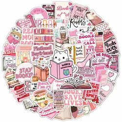 Cute Pink Bookish Cartoon Stickers - Fun Decorative Decals for Phone, Laptop, Luggage, and Skateboard (50 Pieces) (50pcs)