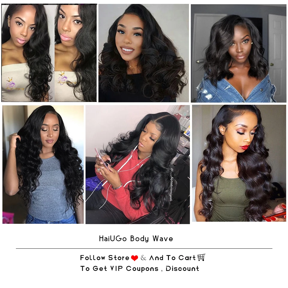 HairUGo Brazilian Body Wave Human Hair Bundles With Frontal Non-Remy Hair Weaving 13*4 Lace Front With Bundles Extension