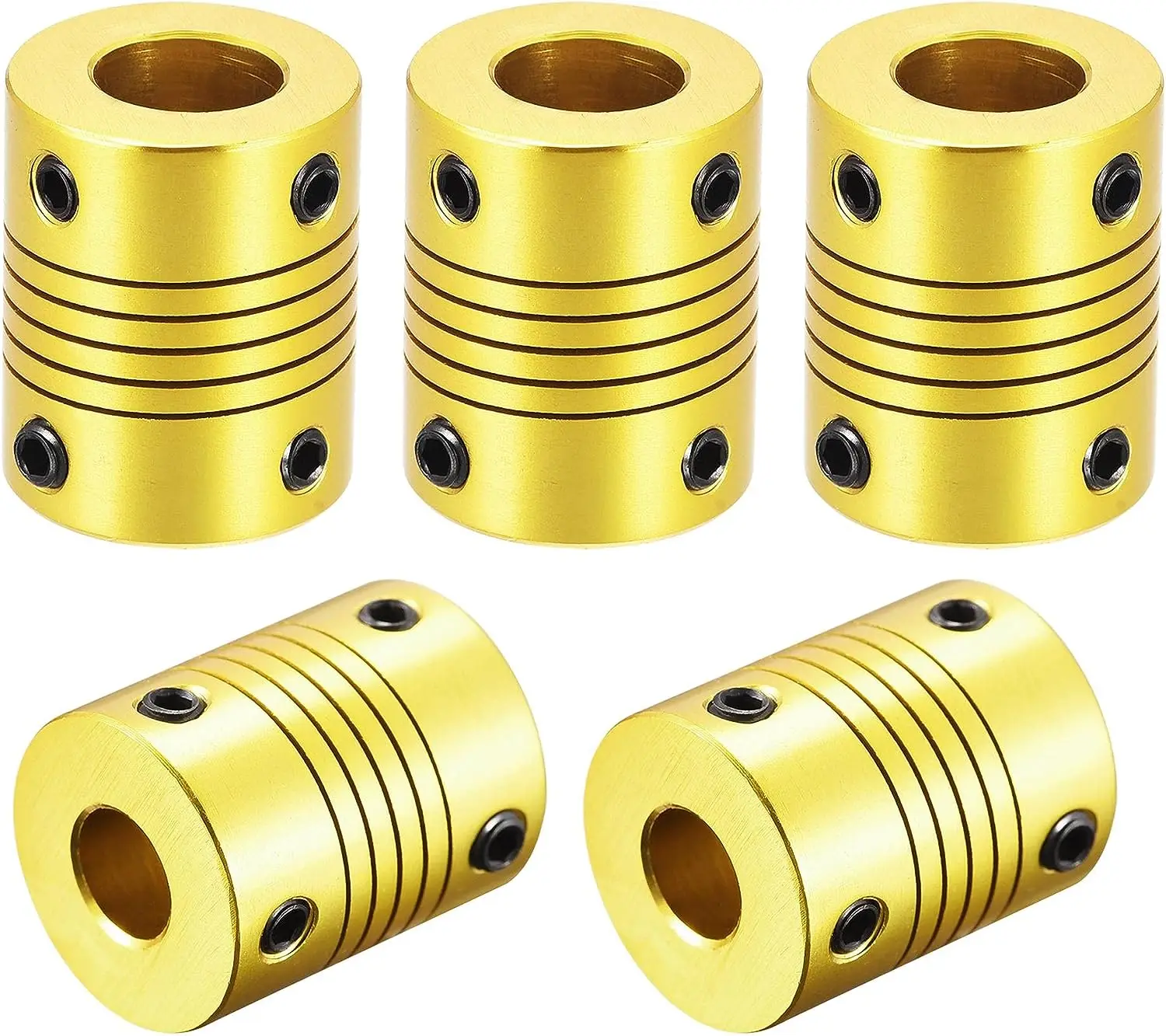 

5 Pcs 8mm to 8mm Aluminum Alloy Shaft Coupling Flexible Coupler L25xD20 Golden Tone