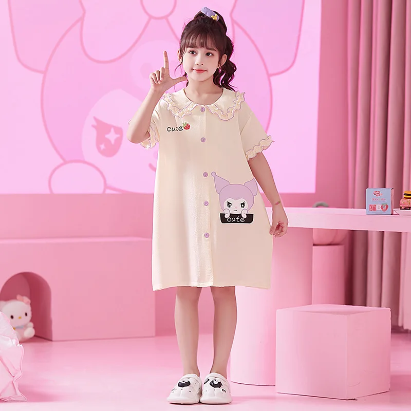 

Новинка 2023 г., ночная рубашка Sanrio Cinnamoroll Kuromi My Melody с героями мультфильмов, летняя хлопковая тонкая рубашка с коротким рукавом, домашний сервис