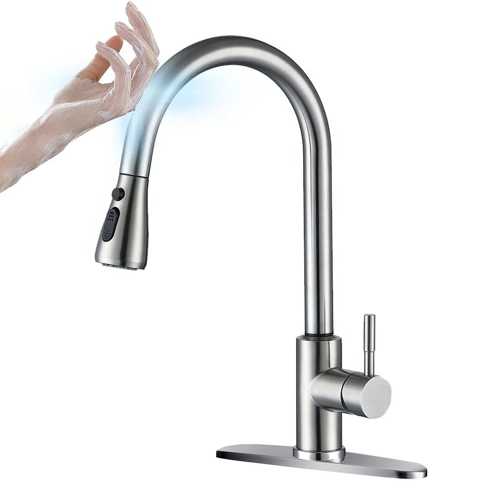 

Pull Down Single Handle UPC 304 Stainless Steel Brushed nickel Single Lever touch sensor kitchen sink faucets sensor touch tap