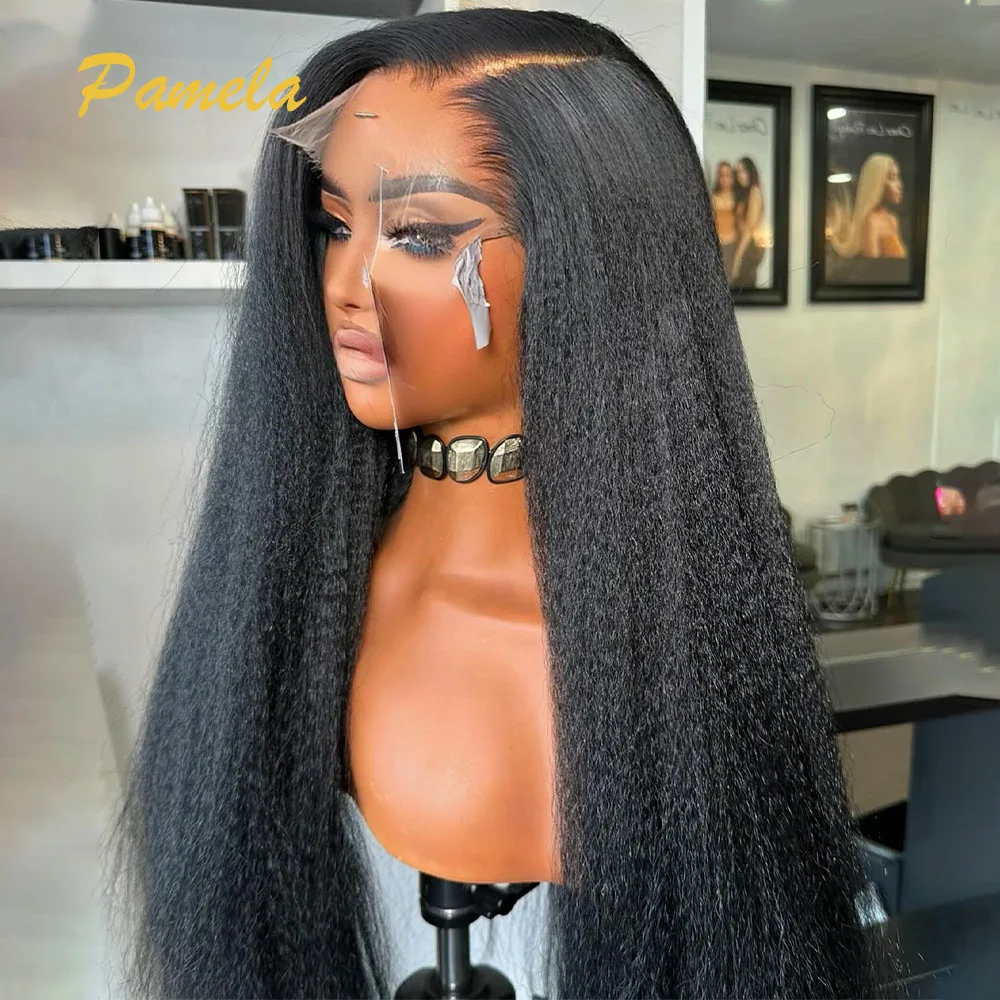 Kinky Straight HD Lace CLosure Glueless Wig Ready To Go 250% Density 5x5 Invisible Melt Skin HD Lace CLosure 100% Human Hair Wig