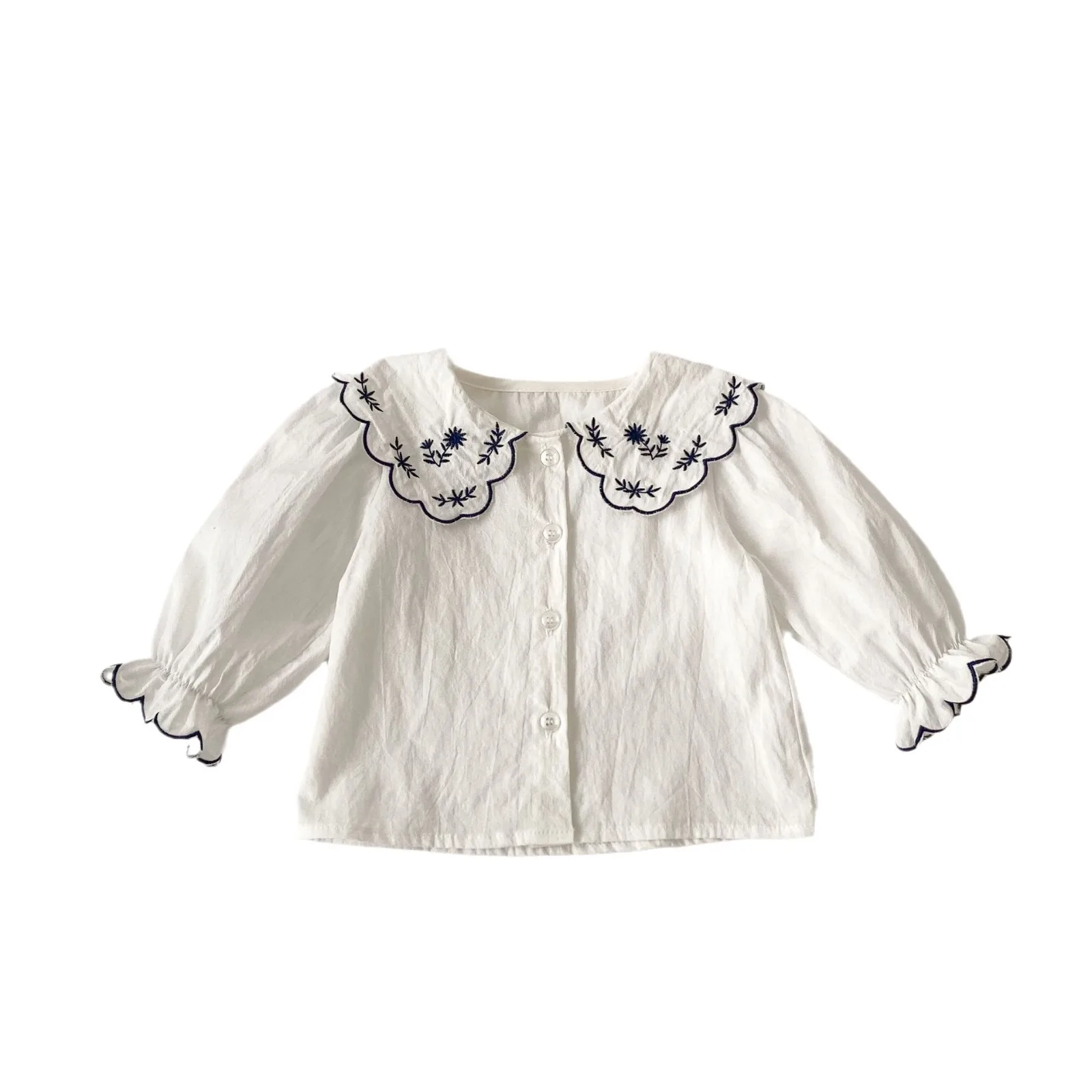 8509 Baby Girl's Clothes Spring New Embroidered Lapel Girl's Long Sleeve Shirt 0-3Year Doll Shirt Tops