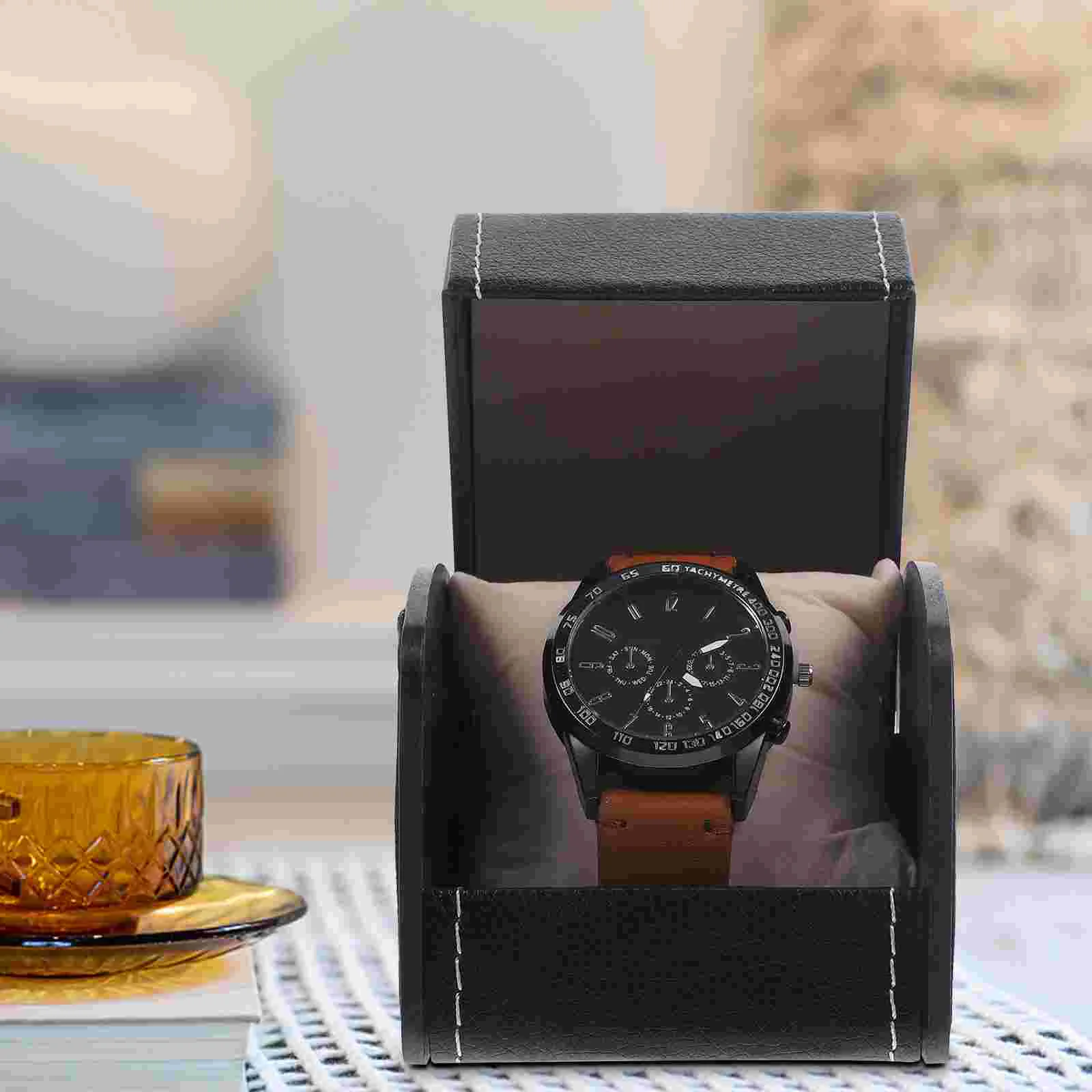 

Single Watch Case, Single Grid Watch Box, PU Bracelet Watch Jewelry Box, Single Watch Organizer With Pillow ( Black )