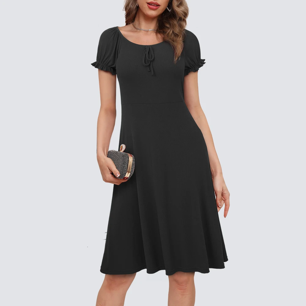 Abiti Estivi Da Donna Eleganti Con Scollo Tondo Abiti Casual Retrò Svasati Ha304