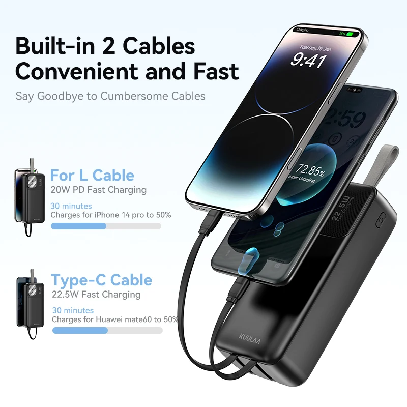 KUULAA 30000mAh 22.5W Power Bank Portable Charger Fast Charging Powerbank For iPhone 16 15 Pro Max Xiaomi 14 External Battery 2