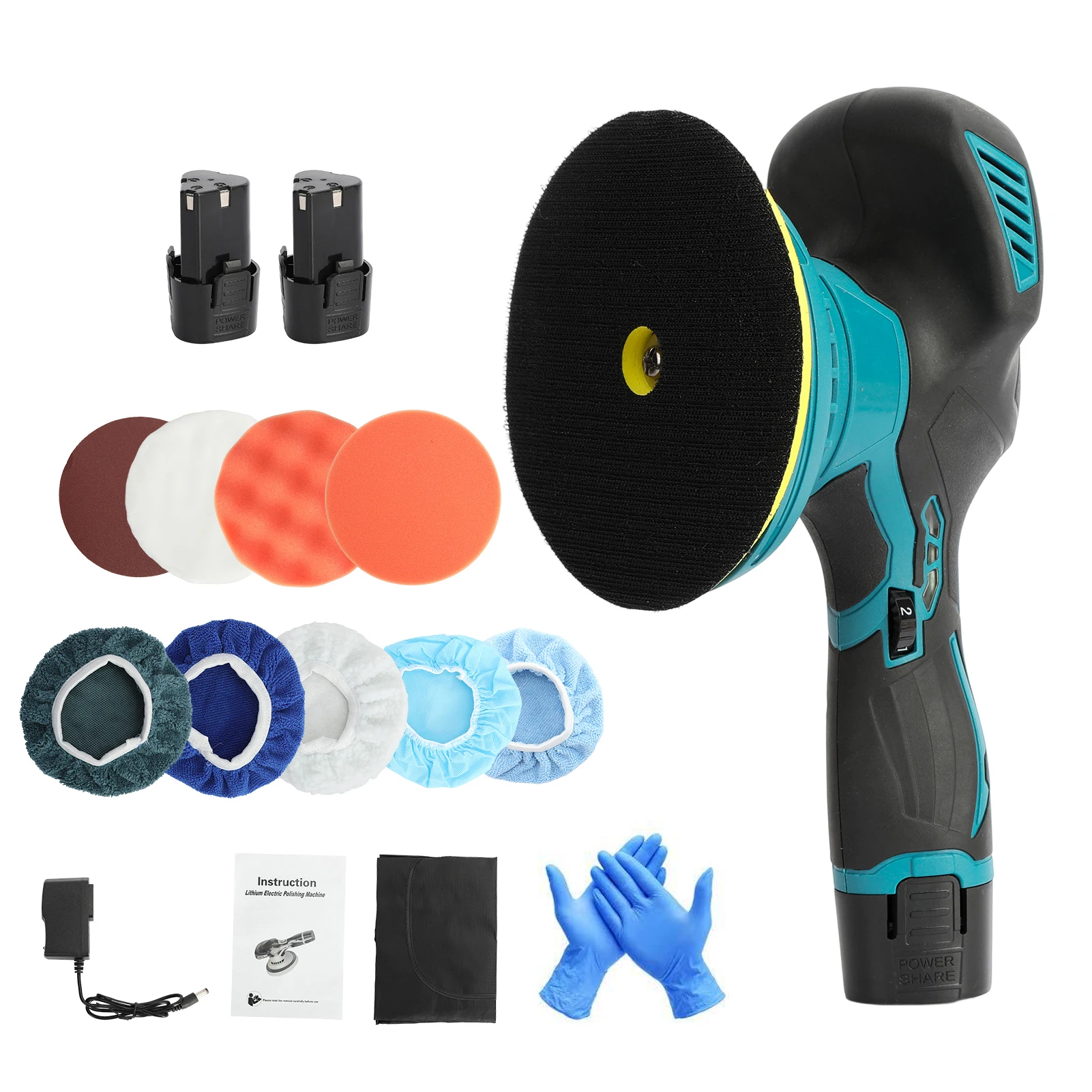 Car Polisher 6 Variable Speed Battery Powered Cordless Powerful Motor Ergonomic Handle Car Polishing Dual Action Buffer Pol