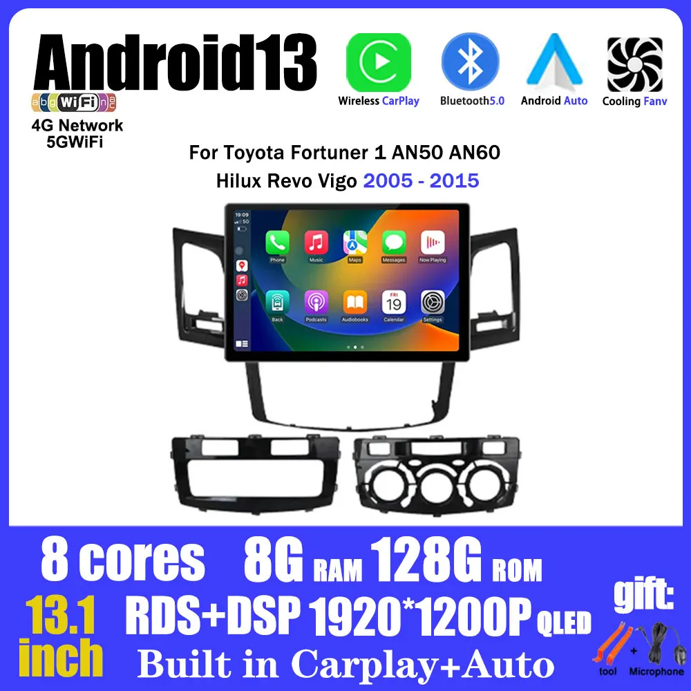 

Автомагнитола 13,1 дюйма для Toyota Fortuner 1 AN50 AN60 Hilux Revo Vigo 2005 - 2015 Android 13 мультимедийный плеер GPS Carplay 4G WIFI