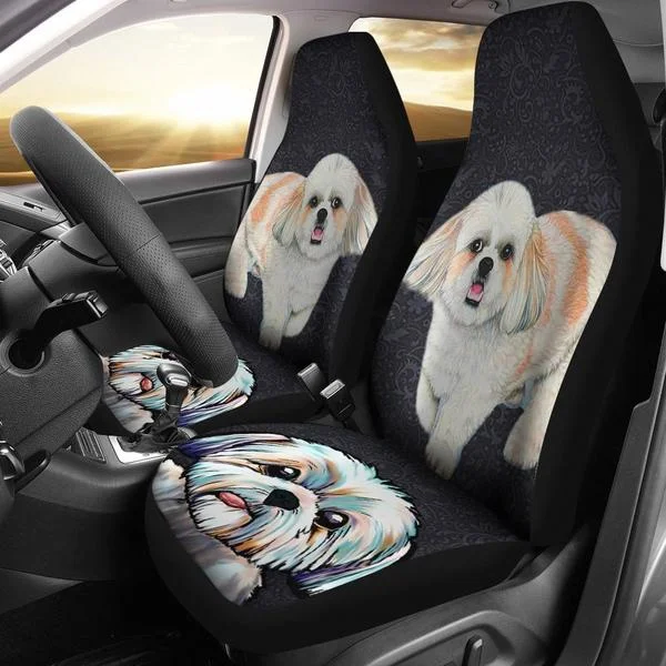 

2pcs Cute Shih Tzu Dog Print Car Seat Covers Pair 2 Front Car Seat Covers for Car Car Seat Protector Car Accessory Animal Print