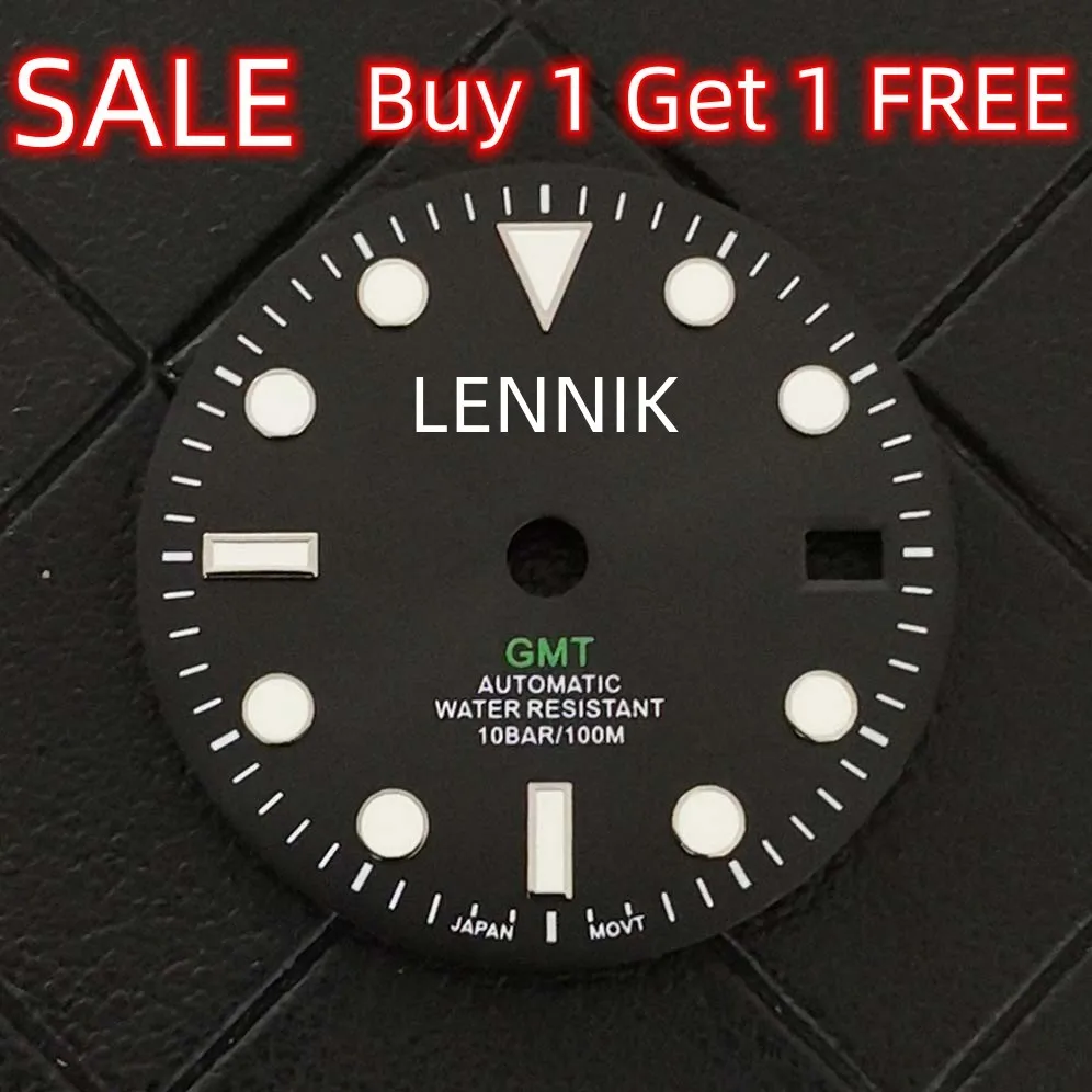 

S-New refitted watch accessories 29MM sun print black lettered GMT four pin dial adapter NH34 movement buy 1 get 1 free