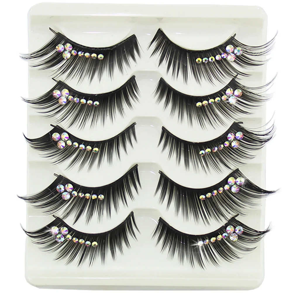 

5 Pairs Diamond Eyelashes Gems Women Colored Fake Dense Artificial Fiber Cosplay Exaggerated False