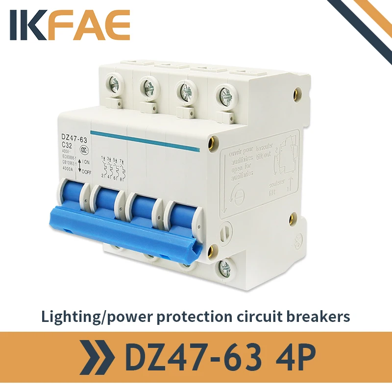 

4P DZ47-63 Mini Circuit Breaker Plastic Case Air Switch Dc 12v Battery Reset Mcb Protection Residual Current Breaker Operator