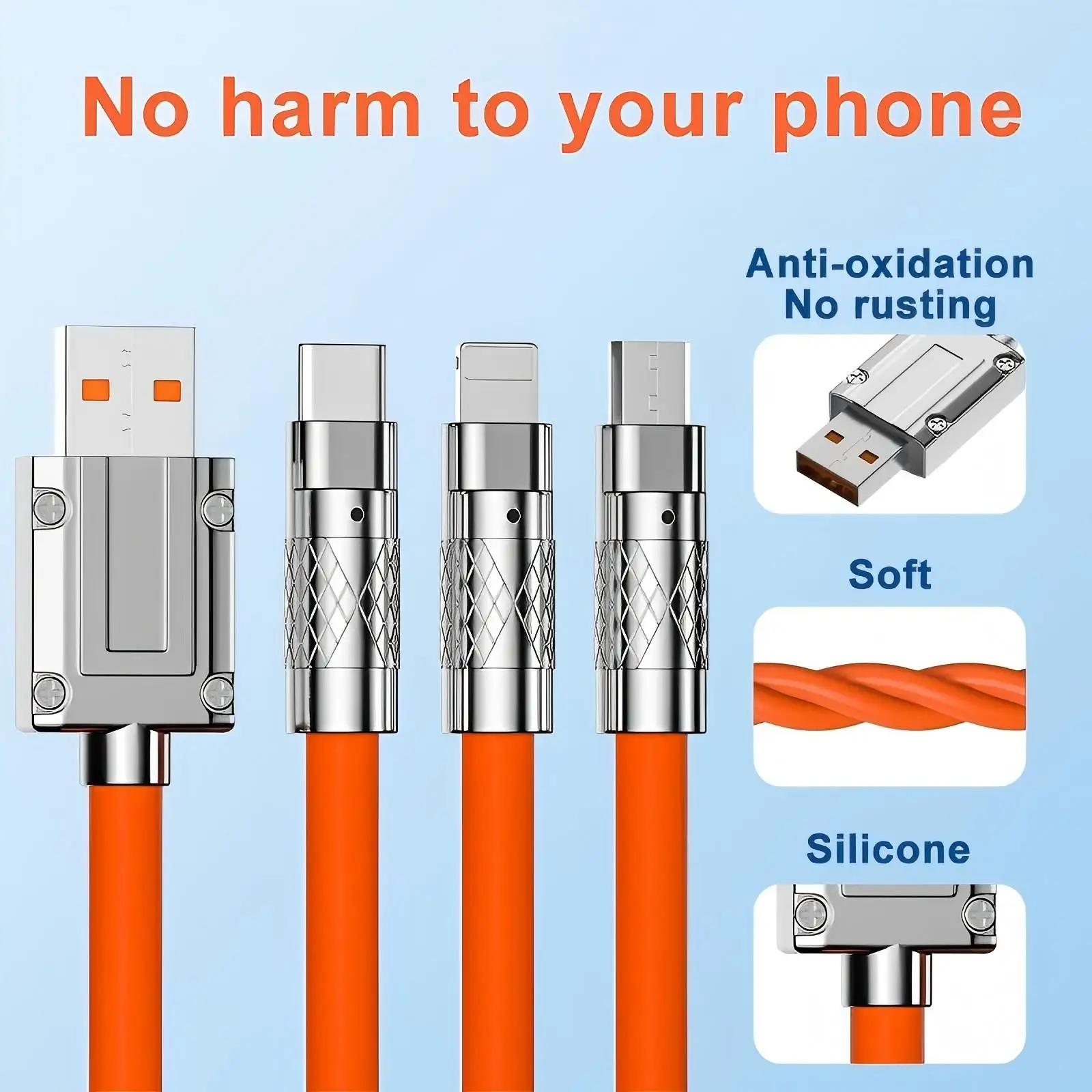 Versatile 3-in-1 Fast Charging Cable: 120W Multi-Port USB-C & Micro USB Data Cord