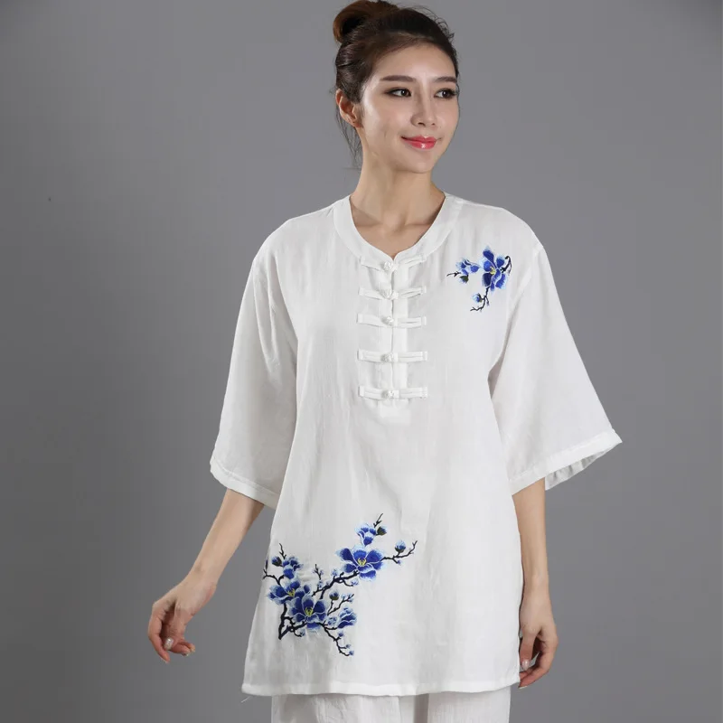 Catazer Estate Cotone E Lino Ricamo Fiore Taiji Abiti Arti Marziali Wushu Abbigliamento Tai Chi Kung Fu Uniformi