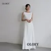 OLOEY Simple A Line Wedding Receipt Dresses Backless Scoop Neck Soft Satin Ankle Bridal Gowns Customized Formal Party Dress 1