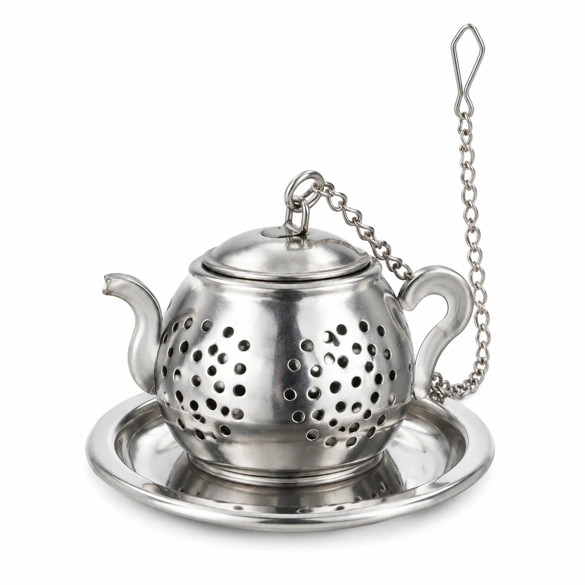 Elegant Teapot-Shaped Stainless Steel Loose Leaf Tea Infuser with Drip Tray