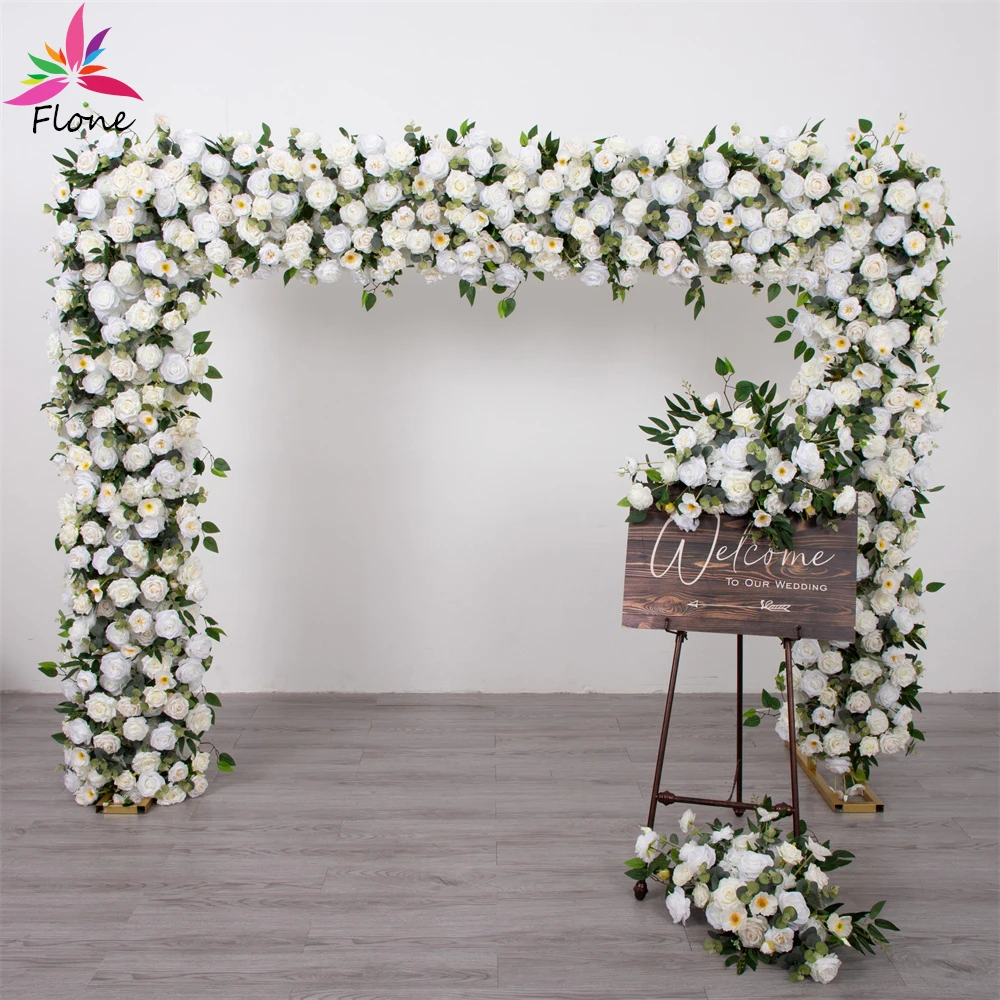 

3.28ft Fake Flower Row Party Event Background Decor White Rose Eucalyptus Green Leaf Fleur Artificielle Mariage Decoration Props