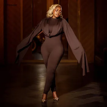 Yomesugar Women's Draped Neckline Jumpsuits Sexy Ribbons Long Sleeve Back Zip Skinny Rompers Fashion Overalls Party Clubwear